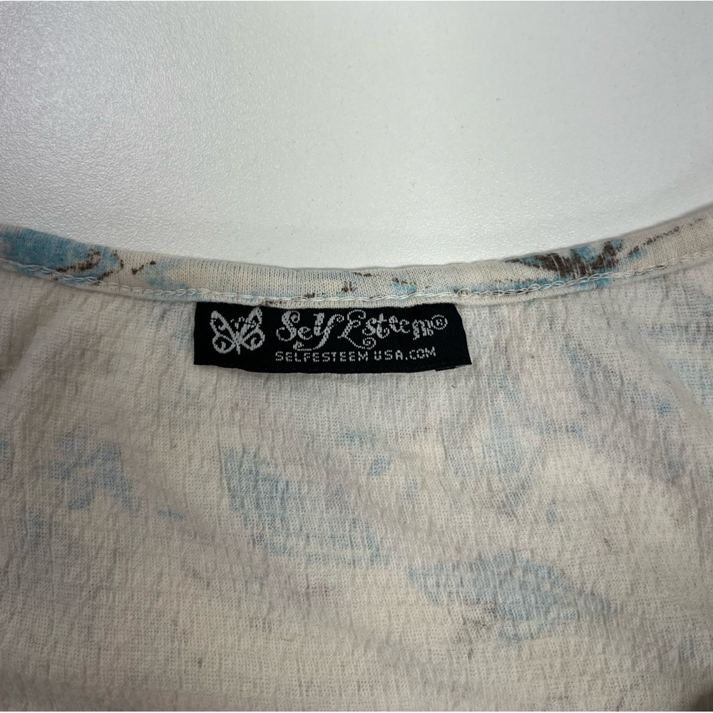 Y2K Early 2000s Boho Top Blue and Brown with Crochet Detail - Picture 5 of 7